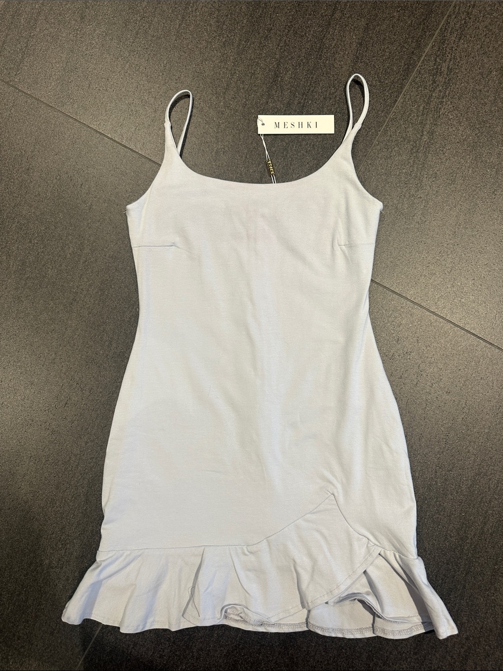 Meshki Pale Blue Spaghetti Strap Ruffle Dress